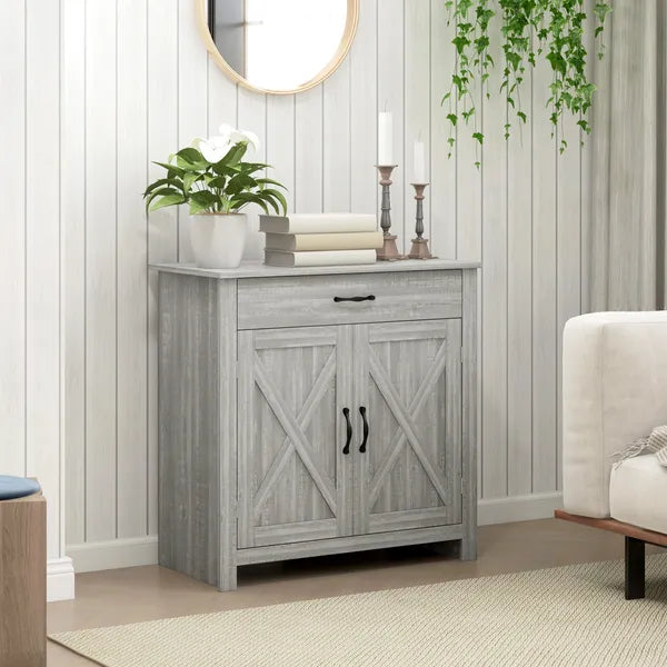 Farmhouse Sideboard Buffet Cabinet with Barn Doors, Drawer and Adjustable Shelf, Stone Gray - product image 8
