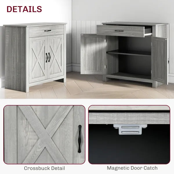Farmhouse Sideboard Buffet Cabinet with Barn Doors, Drawer and Adjustable Shelf, Stone Gray - product image 7