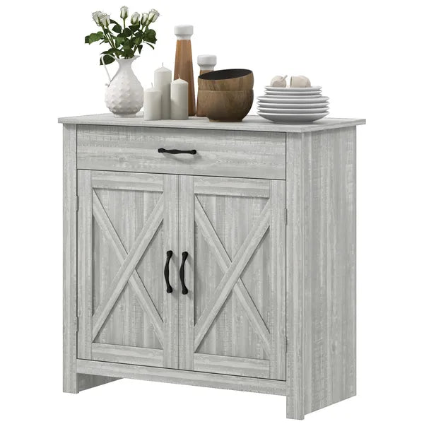 Farmhouse Sideboard Buffet Cabinet with Barn Doors, Drawer and Adjustable Shelf, Stone Gray - product image 1