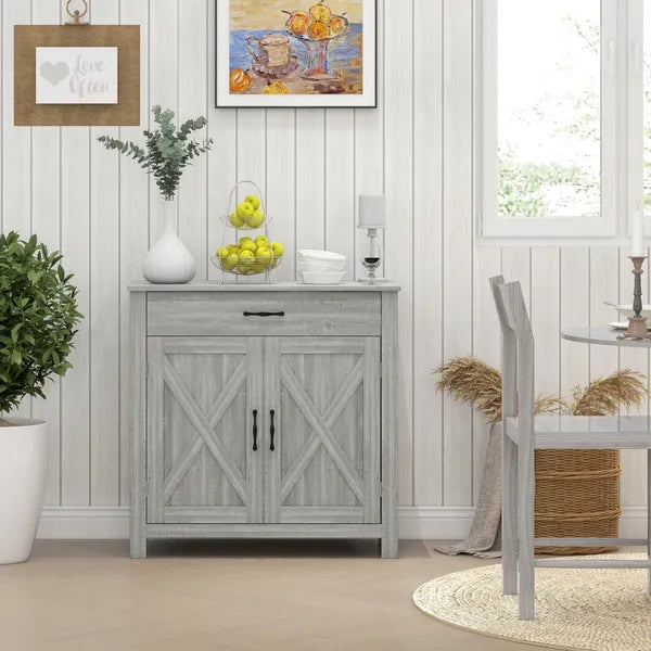 Farmhouse Sideboard Buffet Cabinet with Barn Doors, Drawer and Adjustable Shelf, Stone Gray - product image 2