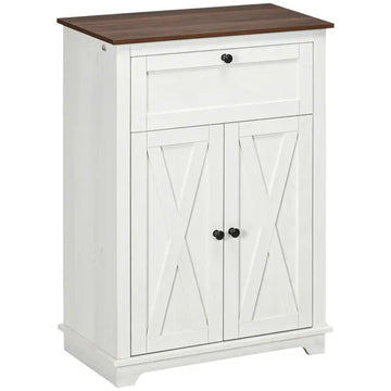HOMCOM Farmhouse Sideboard Storage Cabinet, Doors and Drawer, for Kitchen, Living Room, 23.5"x11.75"x34.5", White - product image 1