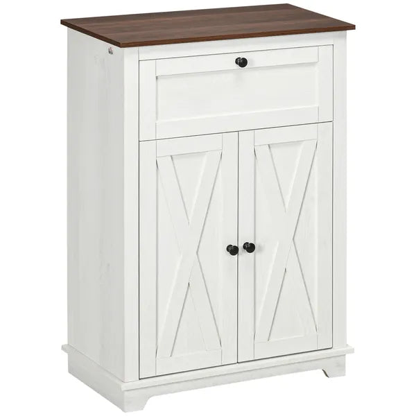 HOMCOM Farmhouse Sideboard Storage Cabinet, Doors and Drawer, for Kitchen, Living Room, 23.5"x11.75"x34.5", White - product image 1