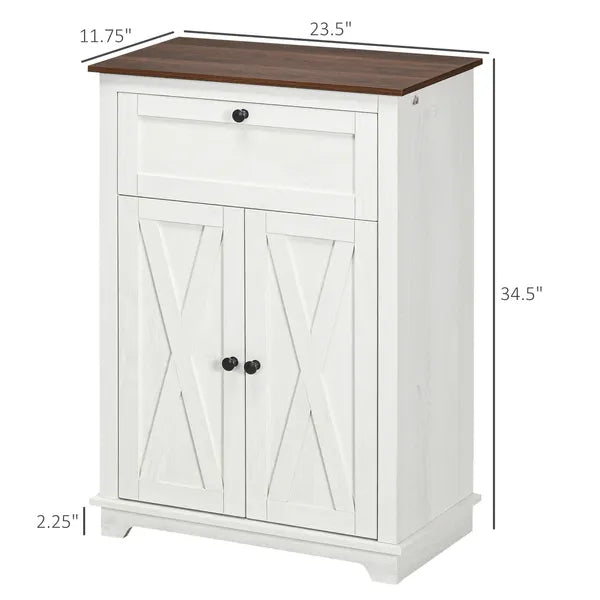 HOMCOM Farmhouse Sideboard Storage Cabinet, Doors and Drawer, for Kitchen, Living Room, 23.5"x11.75"x34.5", White - product image 3