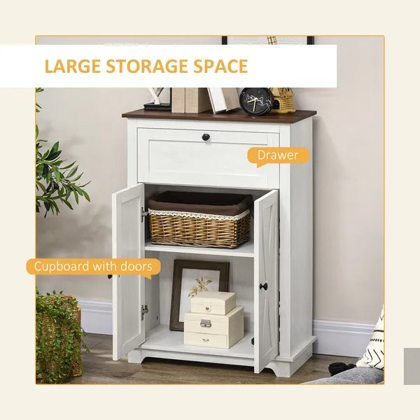 HOMCOM Farmhouse Sideboard Storage Cabinet, Doors and Drawer, for Kitchen, Living Room, 23.5"x11.75"x34.5", White - product image 4