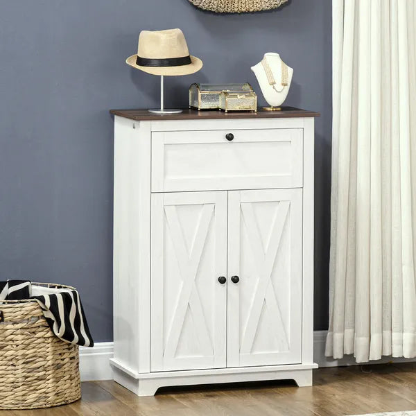 HOMCOM Farmhouse Sideboard Storage Cabinet, Doors and Drawer, for Kitchen, Living Room, 23.5"x11.75"x34.5", White - product image 2
