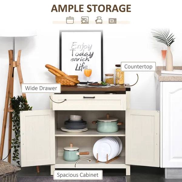 HOMCOM Farmhouse Style White Wooden Sideboard Kitchen Buffet Cabinet with Drawer and Shelf - product image 5