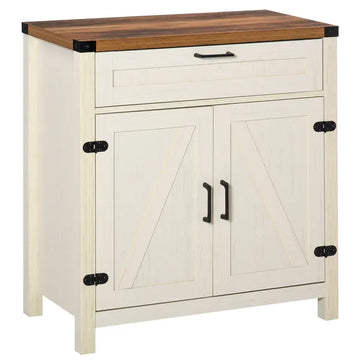 HOMCOM Farmhouse Style White Wooden Sideboard Kitchen Buffet Cabinet with Drawer and Shelf - product image 1