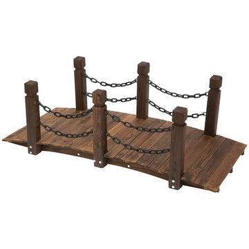 Outsunny Fir Garden Path: 5ft Wooden Bridge with Metal Railings for Ponds and Streams - product image 1