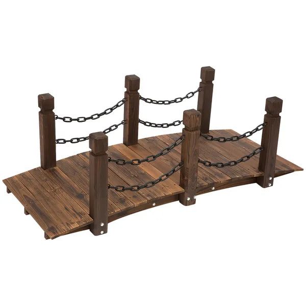 Outsunny Fir Garden Path: 5ft Wooden Bridge with Metal Railings for Ponds and Streams - product image 11