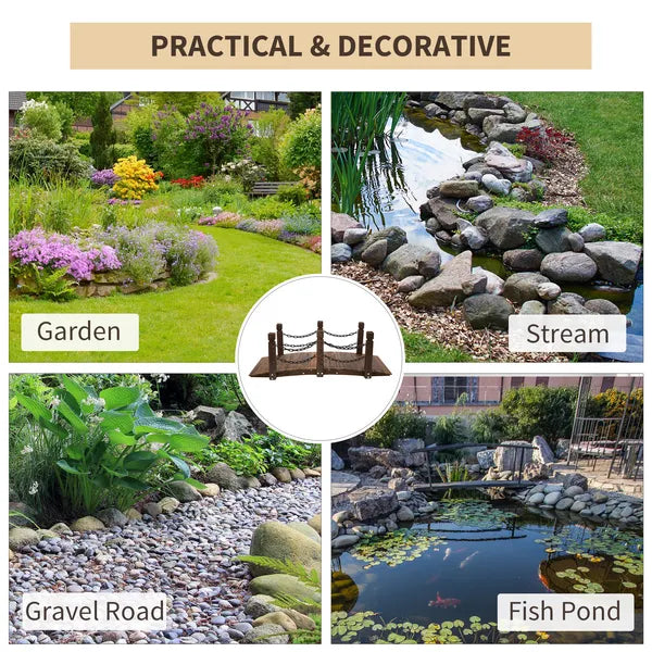 Outsunny Fir Garden Path: 5ft Wooden Bridge with Metal Railings for Ponds and Streams - product image 6