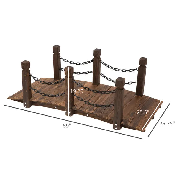 Outsunny Fir Garden Path: 5ft Wooden Bridge with Metal Railings for Ponds and Streams - product image 3