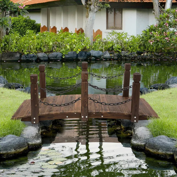 Outsunny Fir Garden Path: 5ft Wooden Bridge with Metal Railings for Ponds and Streams - product image 2