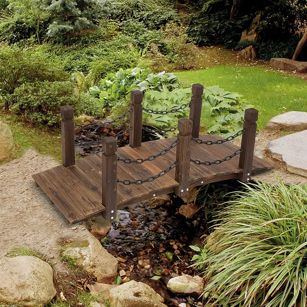Outsunny Fir Garden Path: 5ft Wooden Bridge with Metal Railings for Ponds and Streams - product image 10