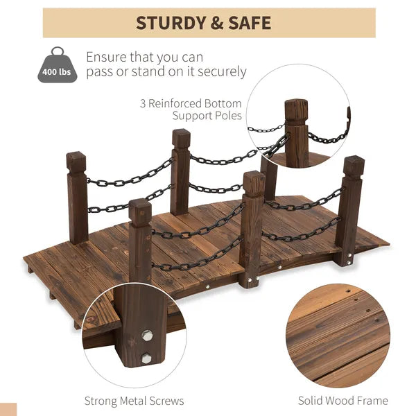 Outsunny Fir Garden Path: 5ft Wooden Bridge with Metal Railings for Ponds and Streams - product image 4