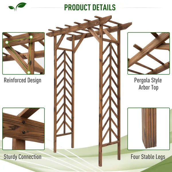 Outsunny Fir Wood Garden Arbor Arch Trellis Pergola Style Roof Climbing Vines Stained Wood 79 inch - product image 4