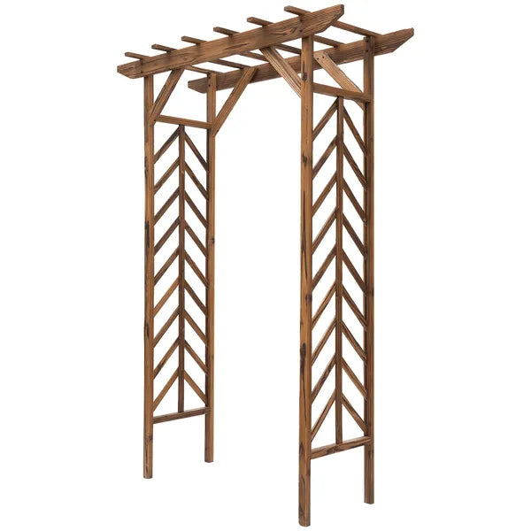 Outsunny Fir Wood Garden Arbor Arch Trellis Pergola Style Roof Climbing Vines Stained Wood 79 inch - product image 11
