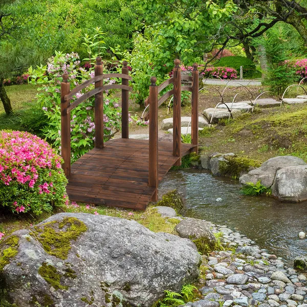 Outsunny Fir Wood Walkway: 7.5ft Arched Garden Bridge with Side Railings for Streams - product image 2