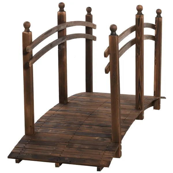 Outsunny Fir Wood Walkway: 7.5ft Arched Garden Bridge with Side Railings for Streams - product image 1