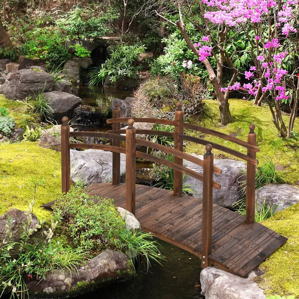 Outsunny Fir Wood Walkway: 7.5ft Arched Garden Bridge with Side Railings for Streams - product image 13