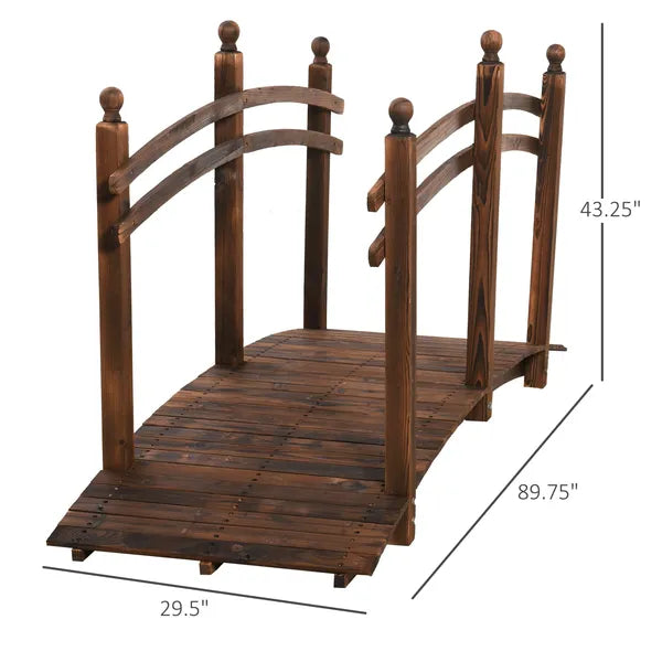 Outsunny Fir Wood Walkway: 7.5ft Arched Garden Bridge with Side Railings for Streams - product image 3