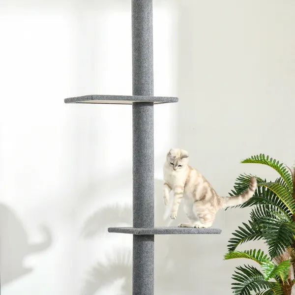 Floor-to-Ceiling Cat Tree Cat Climbing Tower with Sisal-Covered Scratching Posts Natural Cat Tree Activity Center for kittens Cat, Grey - product image 9