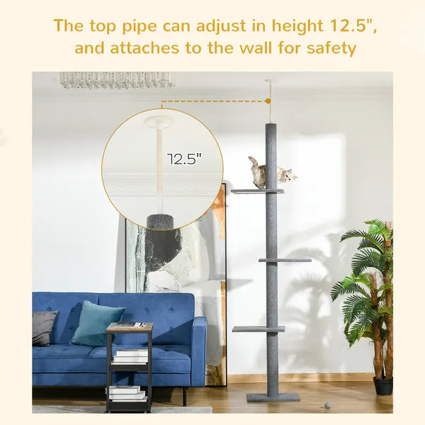 Floor-to-Ceiling Cat Tree Cat Climbing Tower with Sisal-Covered Scratching Posts Natural Cat Tree Activity Center for kittens Cat, Grey - product image 5