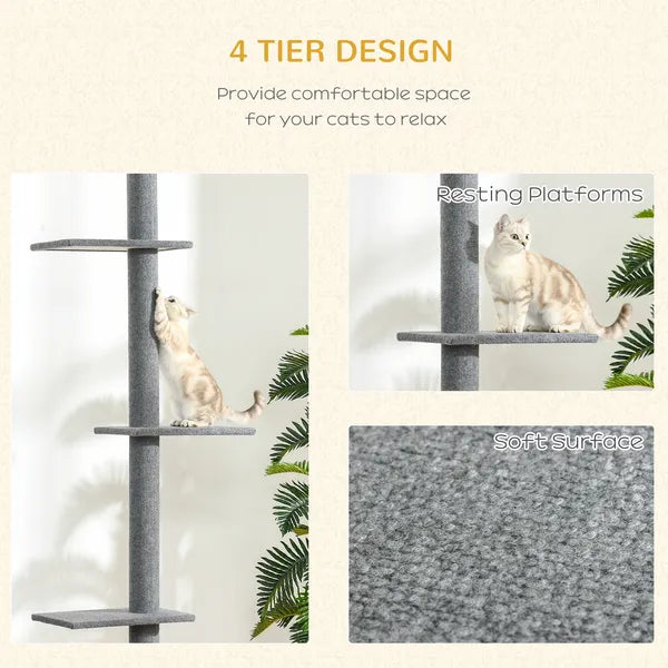 Floor-to-Ceiling Cat Tree Cat Climbing Tower with Sisal-Covered Scratching Posts Natural Cat Tree Activity Center for kittens Cat, Grey - product image 6
