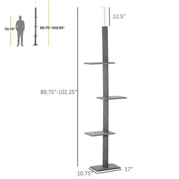 Floor-to-Ceiling Cat Tree Cat Climbing Tower with Sisal-Covered Scratching Posts Natural Cat Tree Activity Center for kittens Cat, Grey - product image 3