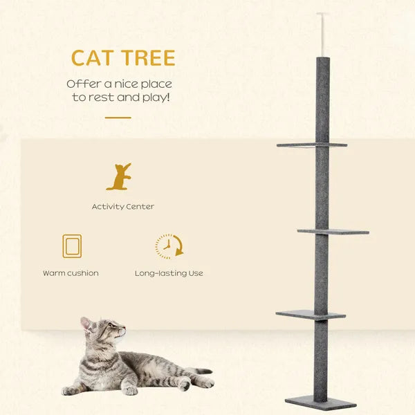 Floor-to-Ceiling Cat Tree Cat Climbing Tower with Sisal-Covered Scratching Posts Natural Cat Tree Activity Center for kittens Cat, Grey - product image 4