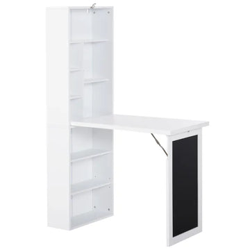 HOMCOM Fold Down Convertible Writing Table, Folding Desk With Blackboard and Side Shelf, Multi-Function Computer Office Workstation, White - product image 1