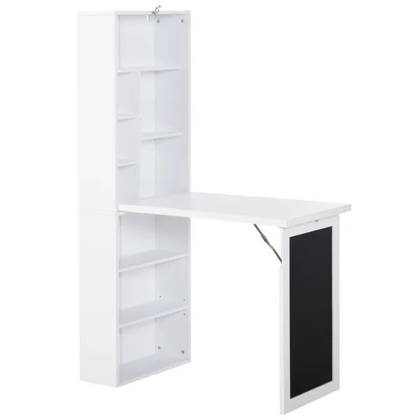 HOMCOM Fold Down Convertible Writing Table, Folding Desk With Blackboard and Side Shelf, Multi-Function Computer Office Workstation, White - product image 1