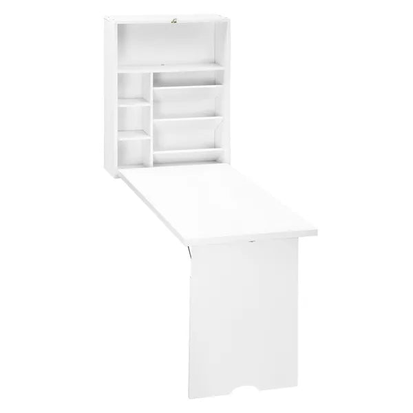 HOMCOM Fold Out Convertible Desk, Wall Mounted, Multi-Function Floating Desk with Shelf, White for Home Office - product image 1