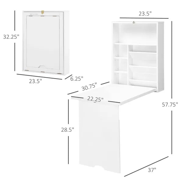 HOMCOM Fold Out Convertible Desk, Wall Mounted, Multi-Function Floating Desk with Shelf, White for Home Office - product image 3