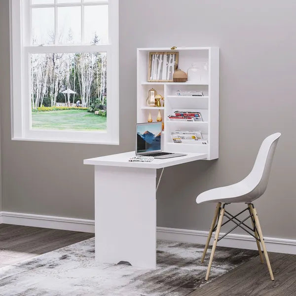 HOMCOM Fold Out Convertible Desk, Wall Mounted, Multi-Function Floating Desk with Shelf, White for Home Office - product image 10