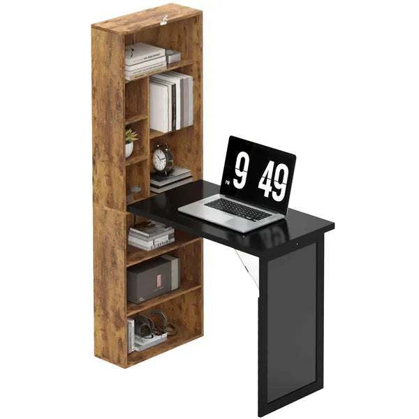 HOMCOM Fold-out Convertible Home Office Desk, Computer Desk with Blackboard and Side Shelf, Rustic Brown - product image 1