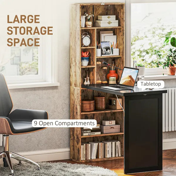 HOMCOM Fold-out Convertible Home Office Desk, Computer Desk with Blackboard and Side Shelf, Rustic Brown - product image 4