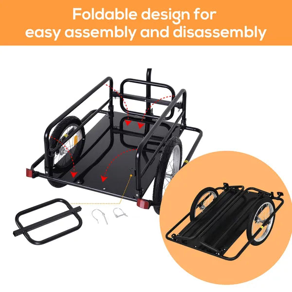 Aosom Foldable Bike Cargo Trailer Cart with Hitch, 80lbs Capacity, 16in Wheels, Black - product image 5