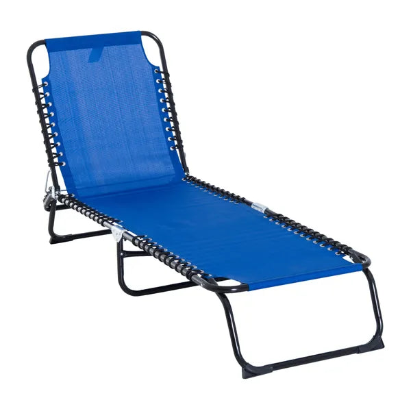 Foldable Chaise Lounge, 4-Position Portable Reclining, Breathable Mesh for Outdoor Patio Adjustable Sleeping Bed - Dark Blue - product image 1