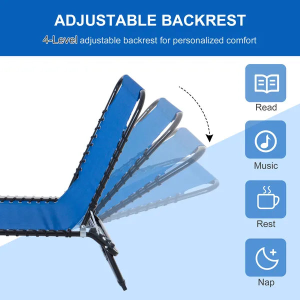 Foldable Chaise Lounge, 4-Position Portable Reclining, Breathable Mesh for Outdoor Patio Adjustable Sleeping Bed - Dark Blue - product image 4