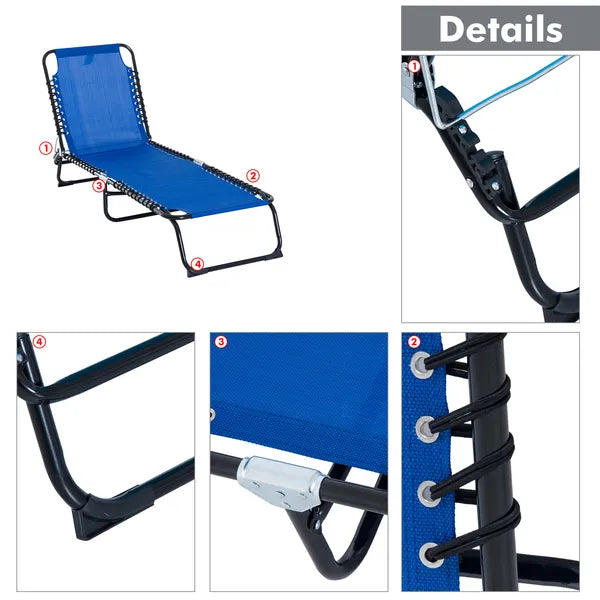 Foldable Chaise Lounge, 4-Position Portable Reclining, Breathable Mesh for Outdoor Patio Adjustable Sleeping Bed - Dark Blue - product image 9