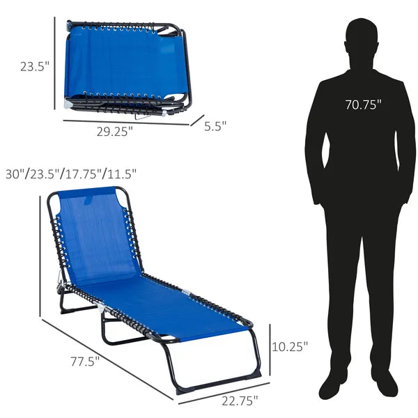 Foldable Chaise Lounge, 4-Position Portable Reclining, Breathable Mesh for Outdoor Patio Adjustable Sleeping Bed - Dark Blue - product image 3