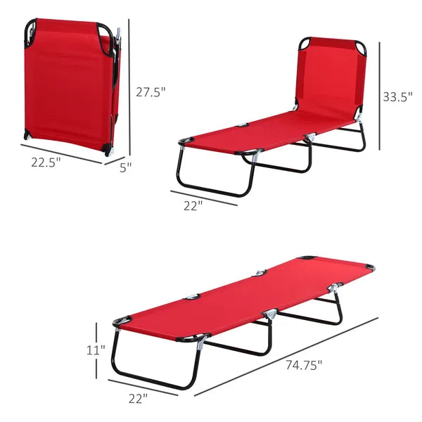 Outsunny Foldable Chaise Lounge, 5-Level Backrest, Adjustable footrest, Pillow, Lightweight Frame, for Pool, Patio, Sun Bathing, Red - product image 3