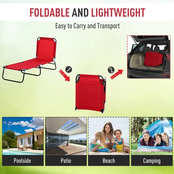 Outsunny Foldable Chaise Lounge, 5-Level Backrest, Adjustable footrest, Pillow, Lightweight Frame, for Pool, Patio, Sun Bathing, Red - product image 6