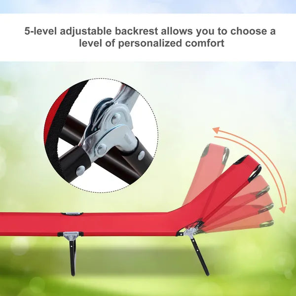 Outsunny Foldable Chaise Lounge, 5-Level Backrest, Adjustable footrest, Pillow, Lightweight Frame, for Pool, Patio, Sun Bathing, Red - product image 4
