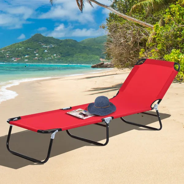 Outsunny Foldable Chaise Lounge, 5-Level Backrest, Adjustable footrest, Pillow, Lightweight Frame, for Pool, Patio, Sun Bathing, Red - product image 10