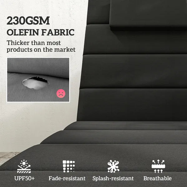Foldable Chaise Lounge Cushion Set of 2, Outdoor Lounge Chair Cushion Set, UPF50+ 230gsm Olefin, 80" x 26" Black - product image 4