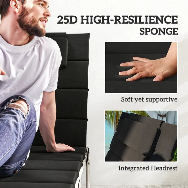 Foldable Chaise Lounge Cushion Set of 2, Outdoor Lounge Chair Cushion Set, UPF50+ 230gsm Olefin, 80" x 26" Black - product image 5
