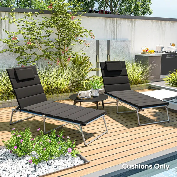 Foldable Chaise Lounge Cushion Set of 2, Outdoor Lounge Chair Cushion Set, UPF50+ 230gsm Olefin, 80" x 26" Black - product image 2