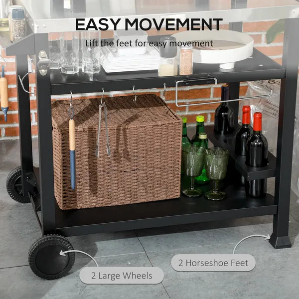 Foldable Grill Cart Table, 3-Shelf Outdoor Kitchen Island on Wheels for BBQ and Pizza Oven, Black - product image 4