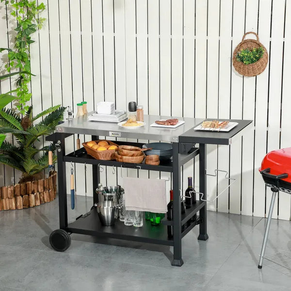 Foldable Grill Cart Table, 3-Shelf Outdoor Kitchen Island on Wheels for BBQ and Pizza Oven, Black - product image 10